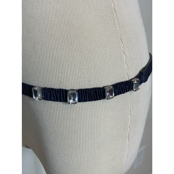 The Limited vintage blue rhinestones embellished thin elastic belt size Medium - Picture 7 of 10